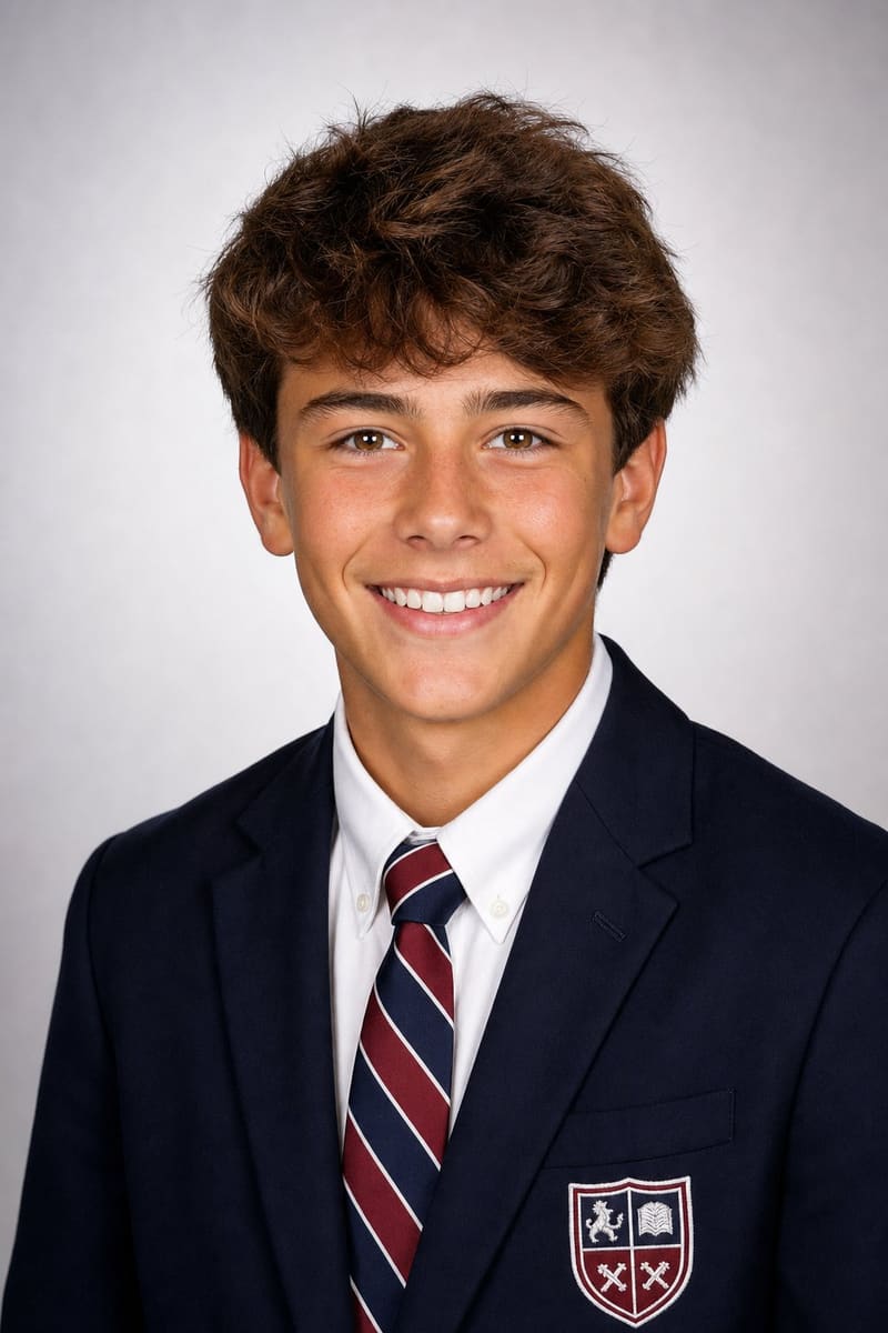 Professional school portrait of a student in a navy blazer