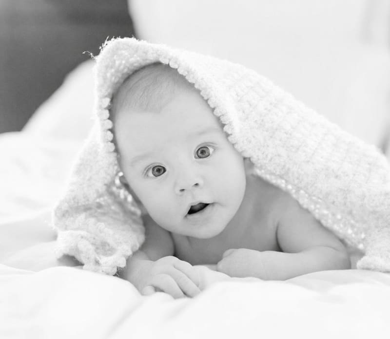 Black and white baby portrait